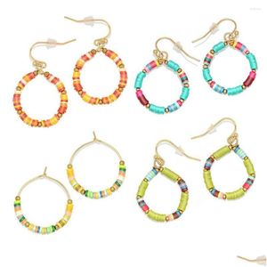 Hoop Huggie Hoop Boucles d'oreilles Boho Mticolor Fimo Polymer Clay Heishi Perles Boucles d'oreilles Femmes Fille Orange Bleu M Perle Couleur Claire Été Surf Dhwaj