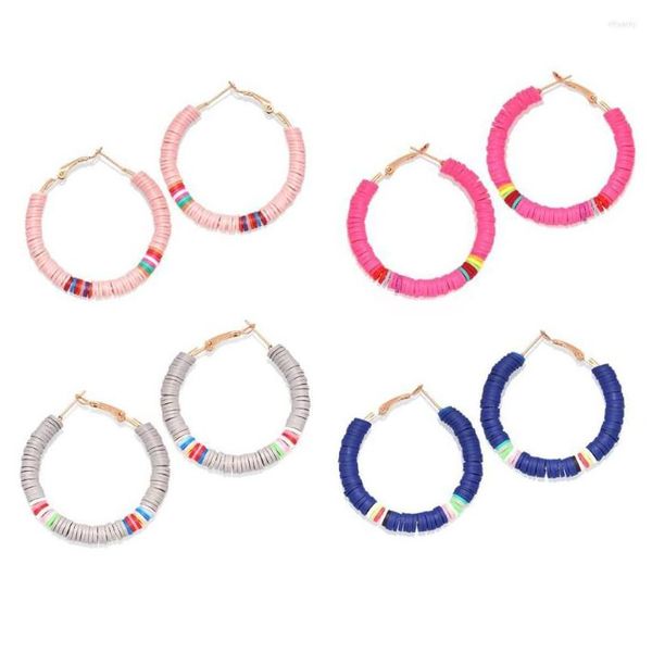 Hoop Huggie Hoop Boucles d'oreilles Boho Polymère Argile Disques Perles Heishi Mode Boucles d'oreilles Femmes Fille Rose Gris Beige Blanc Écologique Joli Dhndl