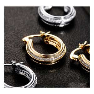 Hoop Huggie Hoop oorbellen in geel goud 18 mm stud oorbel voor meisjes enkele rij kubieke zirconia hiphop sieraden accessoires drop del dhvci