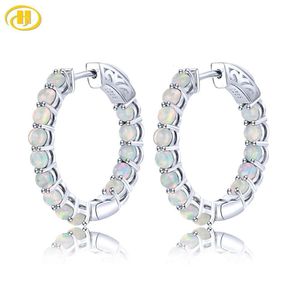 Hoop Huggie Hutang Natural Opal Sterling Silver Clip Earring 2.3 CARATS CABOCHON CUT kleurrijk klassiek ontwerp dames kerstmis 221119