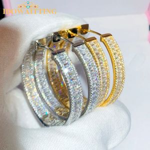 Hoop Huggie Iced Out Bling Sparking rincess Cut Square Shape Cubic Zirconia CZ Gold Color Plated Classic 45mm Big Circle Hoop Boucle d'oreille 230428