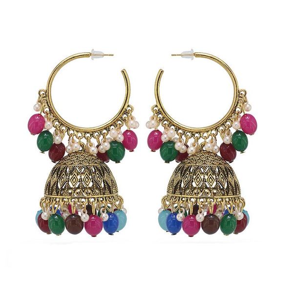 Hoop Huggie Ins Jhumki Jhumka Perles colorées faites à la main Tibet Népal Piercing Bohême Boucles d'oreilles Antique Or Vintage Femmes Fête BijouxHoop H