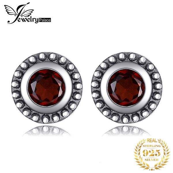 Hoop Huggie JewelryPalace Vintage 4mm Naturel Grenat 925 Boucles d'Oreilles en Argent Sterling pour Femme Déclaration de Mode Gemme Bijoux Cadeau 230517