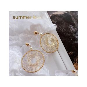Hoop Huggie Koreaanse geometrische ronde draad kronkelen overdreven overdreven hangende oorbellen voor eenvoudige design gouden holle sieraden drop levering dhanc