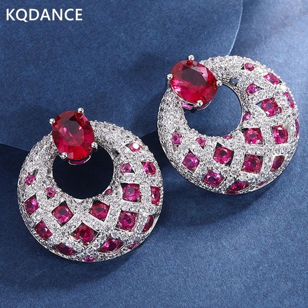 Hoop Huggie KQDANCE Pendientes de diamantes con piedras preciosas de rubí, esmeralda y tanzanita de lujo con aguja de plata 925, joyería de piedras de circonita azul y rojo 230824