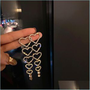 Hoop Huggie Long Tassel Hoop Crystal Drop Boucles d'oreilles pour femmes Brillant Entendre Strass Dangle Mariages Mariée Bijoux Cadeaux Livraison 202 Dhsoi