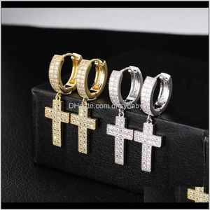 Hoop Huggie Pendientes de diseño de lujo Joyería de Hip Hop Iced Out Diamond Cross Pendiente Bling Hombres Mujeres Stud Earings Rapero Hip252m