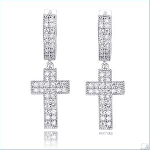 Hoop Huggie Boucles d'oreilles de luxe Designer Hip Hop Bijoux Glacé Diamant Croix Boucle d'oreille Hommes Femmes Stud Boucles d'oreilles Rappeur Hiphop Charms Or Dhz2P