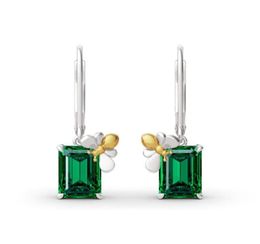 Hoop Huggie Luxury Green Crystal Square Stone Earrings Vintage Gold Color Small Boe Boho Silver Party for Women9365535