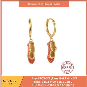 Hoop Huggie MC 925 Sterling Silver Small Boucles d'oreilles Femme Chaussures de danse en émail / Orange / Étoile de mer Piercing Boucle d'oreille Creative Party Jewelry