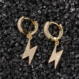 Hoop Huggie Mens Gold Lightning Fashion Hip Hop Jewelry Fl Cubic Zircon Womens Sier Dangle Earrings Drop Delivery Dht5F