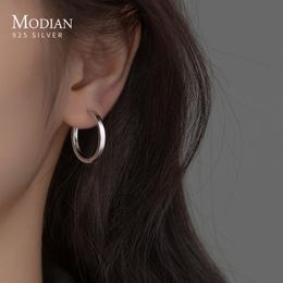 Hoop Huggie Modian Solid 925 Sterling Silver 2CM Smooth Minimalist Simple Ear Pave Setting Stud Pendientes para mujeres Fine Party Jewelry 230506