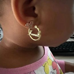Boucles d'oreilles créoles personnalisées avec nom Huggie, Mini, 25mm, pour bébés, en acier inoxydable, petits enfants, 231208