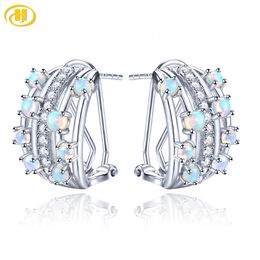 Hoop Huggie Opale Naturelle Argent Massif S925 Clip Boucle D'oreille 1 2 Carats Véritable Cabochon Gemme Femmes Classique Fine Bijoux Styles Décontractés 230729