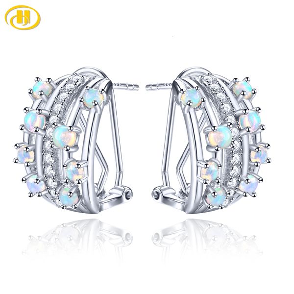 Hoop Huggie Opale Naturelle Argent Massif S925 Clip Boucle D'oreille 1 2 Carats Véritable Cabochon Gemme Femmes Classique Fine Bijoux Styles Décontractés 230729