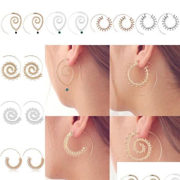 Hoop Huggie Nuevo diseño Aleación Spiral Heart Pendientes Pendientes de equipo exagerado para mujeres Joyas de orejas Sier Gold Color Dhgarden Dhvin