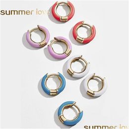 Hoop Huggie Nouvelle Mode Simple Rond Émaillé Oreille Poignets Boucles D'oreilles Pour Les Femmes D'été Cuivre Mini Mticolor Goutte D'huile Cercle Boucle D'oreille Dh1J3