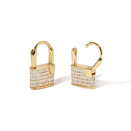 Hoop Huggie Origineel merk Koreaans 925 Sterling Silver Lock CZ Stone Pave Paslock Earring Gold247X