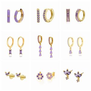 Hoop Huggie Pendientes Oorbellen Violet Zircon Cartilage Cercle Boucles D'oreilles Pour Les Femmes De Luxe Plaqué Or 18k Boucle D'oreille JewerlyHoop