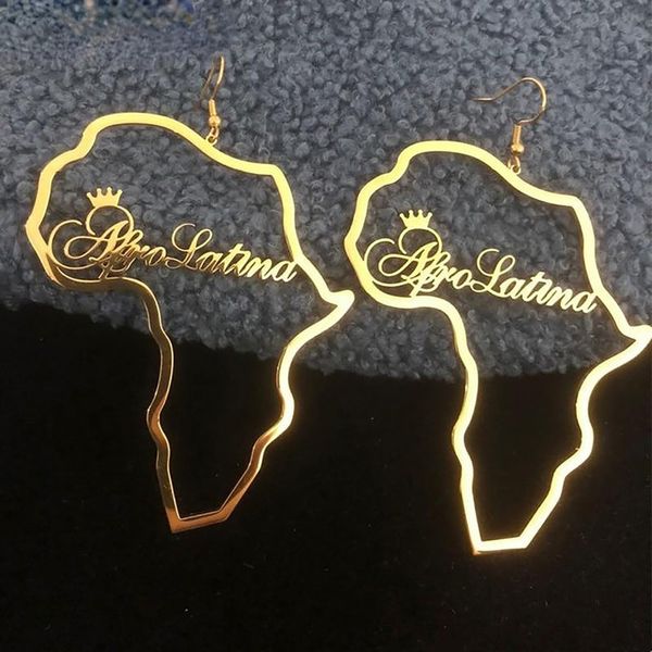 Hoop Huggie Personnalité Nom personnalisé Boucles d'oreilles Carte de l'Afrique Pendentif Stud Oreille en acier inoxydable pour femmes Hiphop Bijoux Anniversaire Cadeau 230828