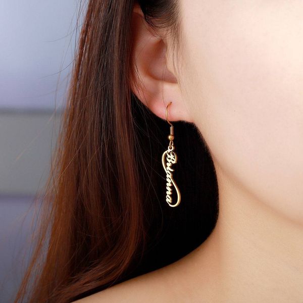 Hoop Huggie bijoux personnalisés nom personnalisé boucles d'oreilles en acier inoxydable longue boucle d'oreille minimaliste cadeau pour sa demoiselle d'honneur 230707