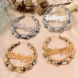 Hoop Huggie Punk Gold Silver Color Big Round Bamboo Earring For Women Verklaring Babygirl Letter Circle Persoonlijkheid Sieradenhoop Kirs22