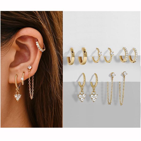 Hoop Huggie Punk Rock Helix Fake Cartilage Eart Treat avec longues boucles d'oreilles en cercle de chaîne Situé pour les femmes Tiny Piercing Hie Brokelry Bringle Dr Dhhbq