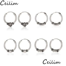 Hoop Huggie Punk Vintage Cercle Boucles D'oreilles Femme Noué Antique Sier Ronde Anneau D'oreille Pour Femmes Hommes En Gros Bijoux Drop De Dhgarden Dh9Bc