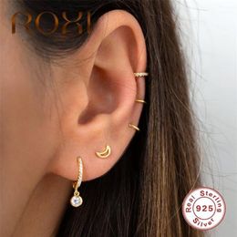 Hoop Huggie ROXI Simple Cercle Rond Boucles D'oreilles En Cristal Or Argent Pendientes 925 Sterling Chic Zircon Pierre Femmes Boucles D'oreilles1267U