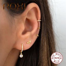 Hoop Huggie ROXI Simple Cercle Rond Boucles D'oreilles En Cristal Or Argent Pendientes 925 Sterling Chic Zircon Pierre Femmes Boucles D'oreilles1239o