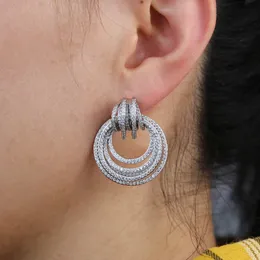 Livraison gratuite Hoop Huggie plusieurs cercles boucle d'oreille pleine glacé Bling pavé cubique Zircon CZ mode Hip Hop femmes dame bijoux