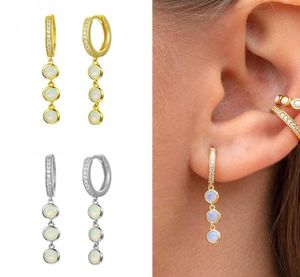 Hoop Huggie Silver Ear Backle 3 Opals Boucles d'oreilles pour les femmes Love Wring Crystals Zircon Piercing Bijoux Girls A30HOOP8009333