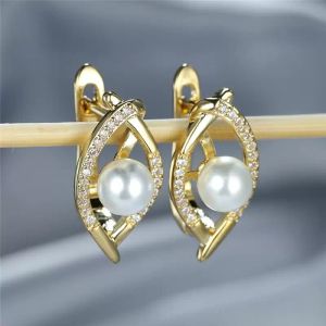 Hoop Huggie Simple mode petite pierre ronde boucles d'oreilles charme or argent couleur Vintage creux blanc perle pour les femmes de mariage