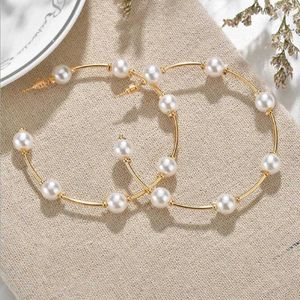 Hoop Huggie Simple Dames Big Pearl Earrings Ring Gold Metal Round Fashion Circle Statement Party Jewelryhoop