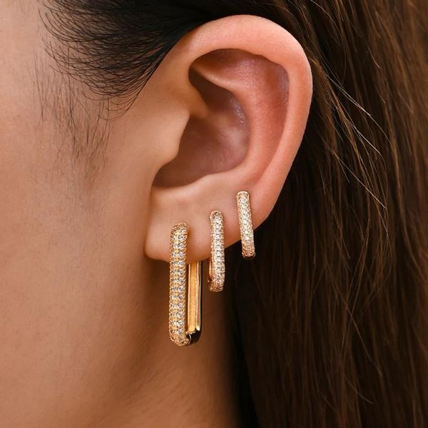 Aro Huggie pequeños/grandes pendientes de oro Micro pavé CZ cristal geométrico rectángulo para mujer moda oreja Piercing joyería