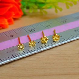 Hoop Huggie Solid 24K Yellow Gold Earring 2.8-3.1mmw Super Mini Sakura Plum Blossom Flower Ear Stud Everyhoop