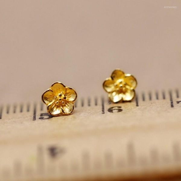 Hoop Huggie – boucle d'oreille en or jaune massif 24 carats, Mini clou d'oreille Sakura 5x5mm, environ 0.35g chacun, Kirs22