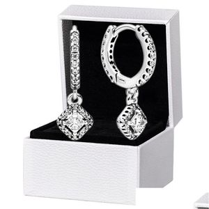 Hoop Huggie Square Sparkle Earrings Originele doos voor Pandora 925 Sterling Sier CZ Diamond hanger oorrang dames bruiloft desig dhyt5