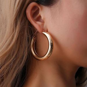 Hoop Huggie-pendientes redondos grandes de acero inoxidable para mujer, regalos para esposas, estilos OL, círculo de Color dorado, Creole242O