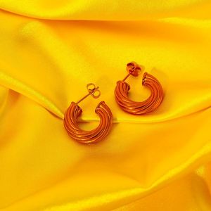 Boucles d'oreilles torsadées en forme d'acier inoxydable Huggie pour femmes, accessoires de bijoux plaqués or 18 carats