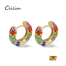 Hoop Huggie Summer Rainbow Colorf Pave Crystal Boucles d'oreilles Cooper Mini Boucle d'oreille pour femmes de haute qualité Party Classic Bijoux Drop Deliv Ot5Hx