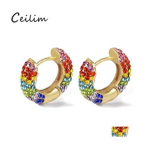 Hoop Huggie Summer Rainbow Colorf Pave Crystal Earrings Cooper Mini Earring For Women Hoge Kwaliteit Partij klassieke sieraden Drop Deliv OT5HX