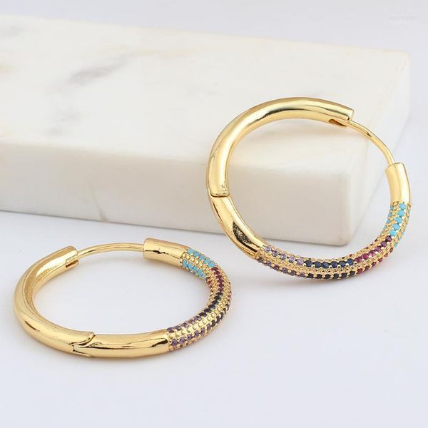 Hoop Huggie Sweet Romantic Fashion 35 mm de diamètre large grandes boucles d'oreilles en zircon coloré pour femmes fille boucle d'oreille cadeau bijoux accessoires Moni22