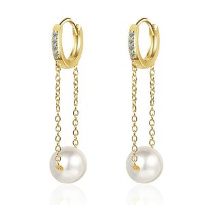 Hoop Huggie Trendy Design S925 Silver Circular Small Earrings vrouwen Simple Pearl Chain Pendant Party Earring Fashionhoop