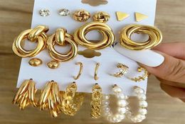 Hoop Huggie Trendy Pearl Orees Boucles Set Geometric Gold Metal for Women Vintage Brincos Brincos Party Jewelryhoop313H5055987