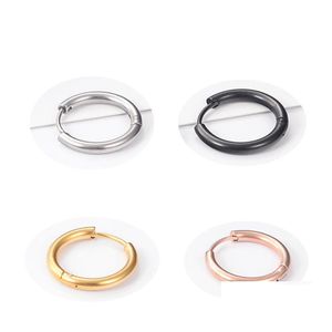 Hoop Huggie Trendy Round Small Earrings 8Mm16Mm 316L Acero inoxidable Gold Sie Rose Black Simple Party para mujeres Drop Delivery Jewel Otkxz