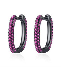 Hoop Huggie Trendy Silver Compated Earring For Women Party Accessoires Full Stone Girl Luxe Crystal Black Female Jewelry9873053