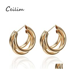 Aro Huggie Trendy Diseño simple Pendientes de forma redonda Metal Wind Letter Cshape para mujeres Sier Gold Nupcial Joyería de moda Drop Deli Ot3Cs