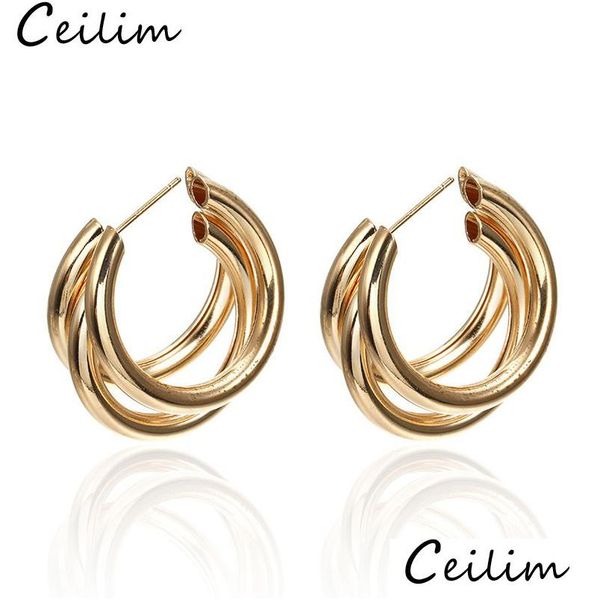 Hoop Huggie Trendy Simple Design Pendientes de forma redonda Metal Wind Letter Cshape para mujer Sier Gold Joyería de moda nupcial D Dhgarden Dhh6J