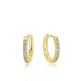 Hoop Huggie Valori Jewels Small Hoop, Zirconia White Gemstone, Gold Plated, Sterling Silver Charm Earring